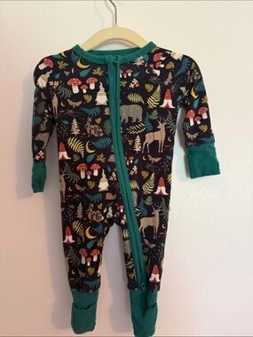 Emerson and Friends Baby Forest Print One-Piece Pajamas in Dark Navy and Teal
